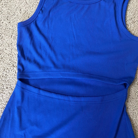 Cobalt blue summer dress with open waist and slit leg - Picture 2 of 3